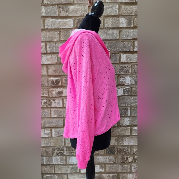 Hurley "LoveShackFancy" Pink Paisley Eyelet Zip Hoodie with Daisy Flowers - Picture 4 of 14